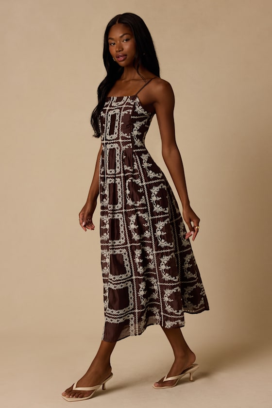 Tassa Brown Embroidered Midi Dress - thumbnail 4