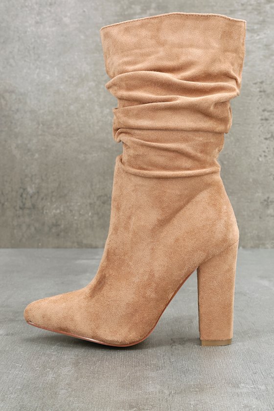 Paolina Nude High Heel Mid-Calf Boots 1