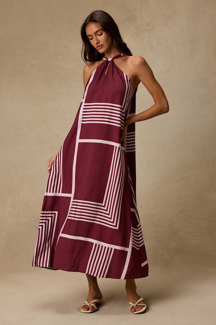 pink and brown maxi dress Celena Maxi Dress Pink / Brown Polka