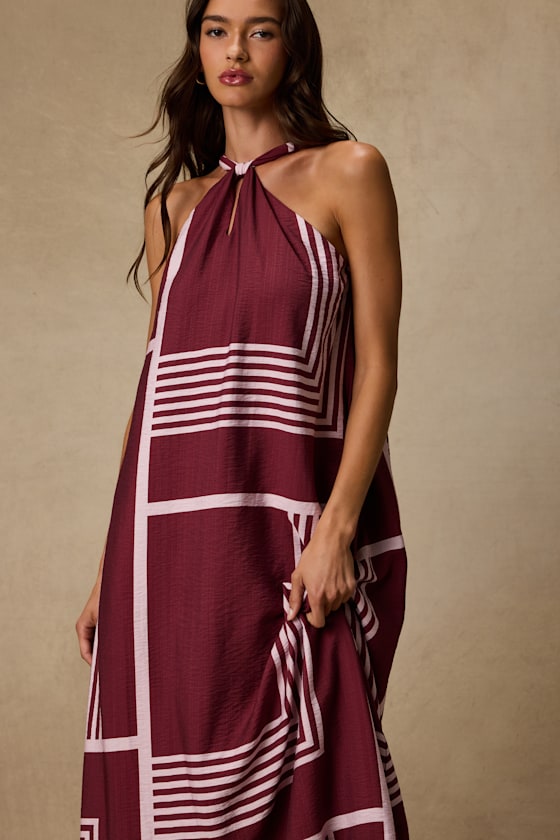Rio Burgundy and Pink Abstract Print Shift Maxi Dress 2