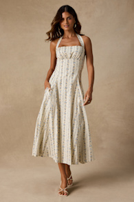 Serenity Cream Multi Floral Halter Midi Dress 1