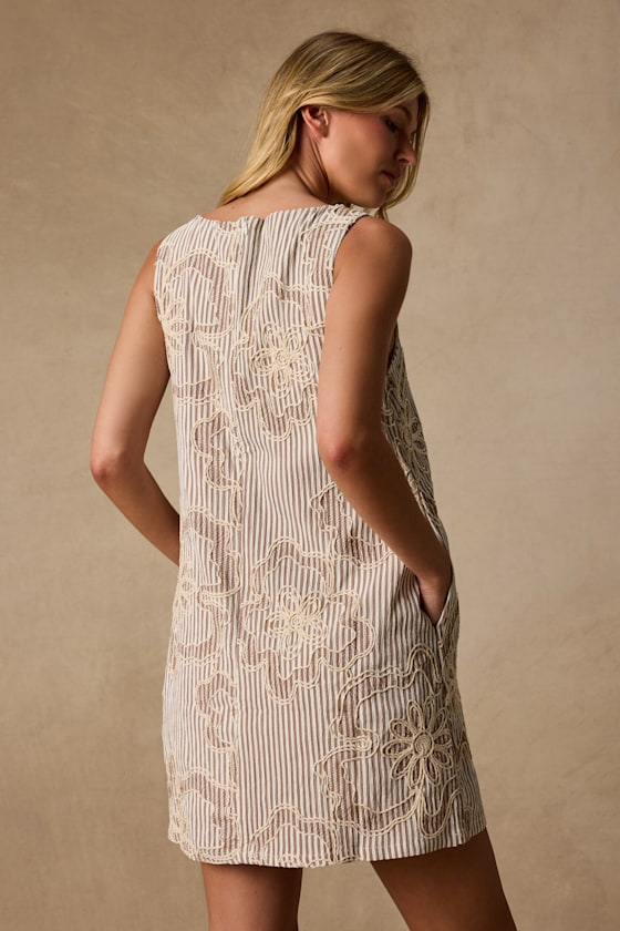 Francisca White and Brown Striped Embroidered Mini Dress 2