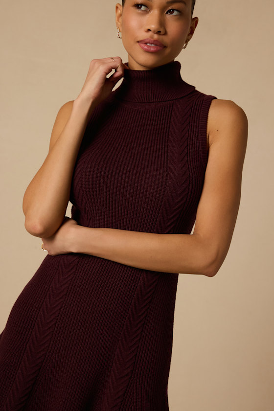 Selene Burgundy Turtleneck Sweater Mini Dress - thumbnail 4