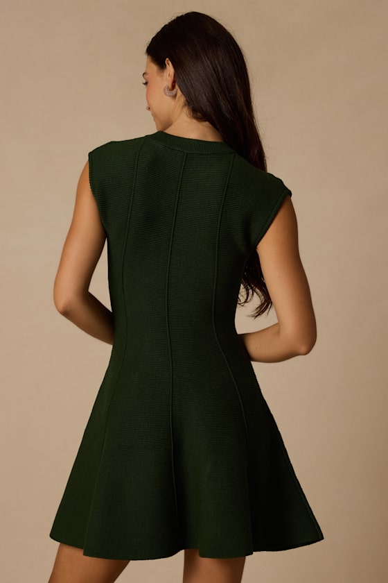 Kary Forest Green Cap Sleeve Sweater Mini Dress - thumbnail 3