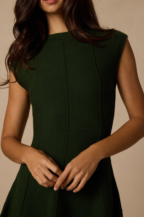 Kary Forest Green Cap Sleeve Sweater Mini Dress - thumbnail 5