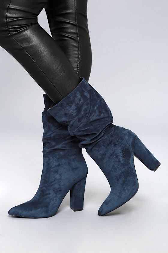 Chic Navy Boots MidCalf Boots Vegan Suede Boots Lulus