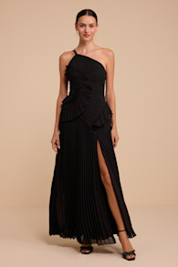 Magdalene Black Pleated Asymmetrical Maxi Dress 2