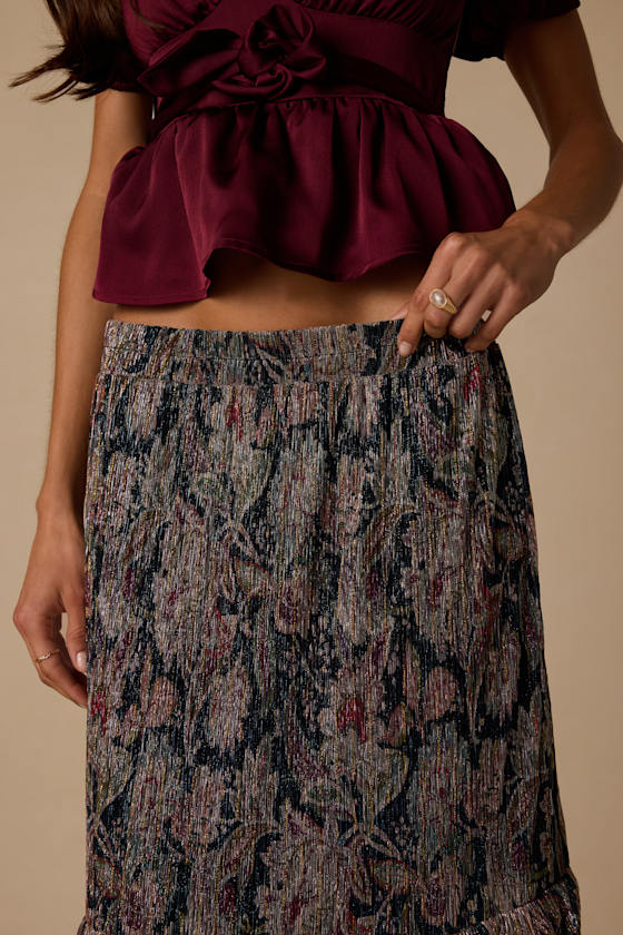 Dimitria Black Multi Floral Lurex Maxi Skirt - thumbnail 4