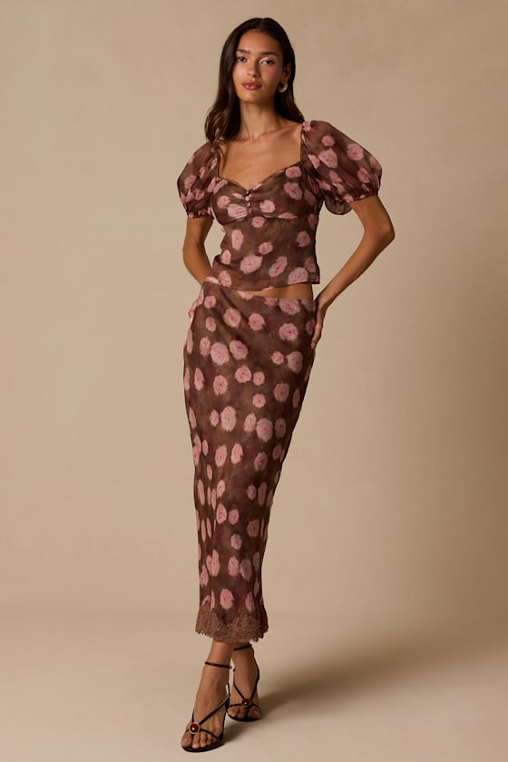 Neva Brown Floral Puff Sleeve Top - thumbnail 4