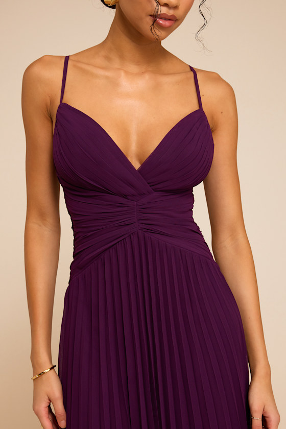 Corella Plum Pleated Backless Maxi Dress 2