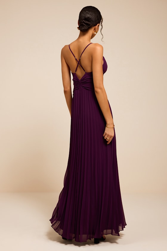 Corella Plum Pleated Backless Maxi Dress - thumbnail 3