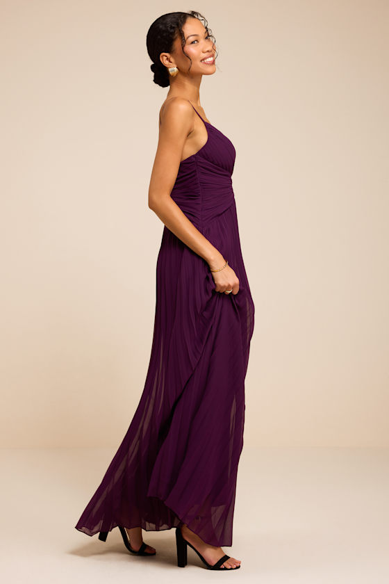 Corella Plum Pleated Backless Maxi Dress - thumbnail 4