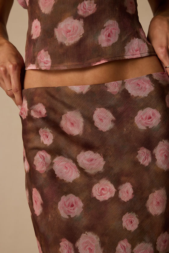 Neva Brown Floral Slip Midi Skirt - thumbnail 3