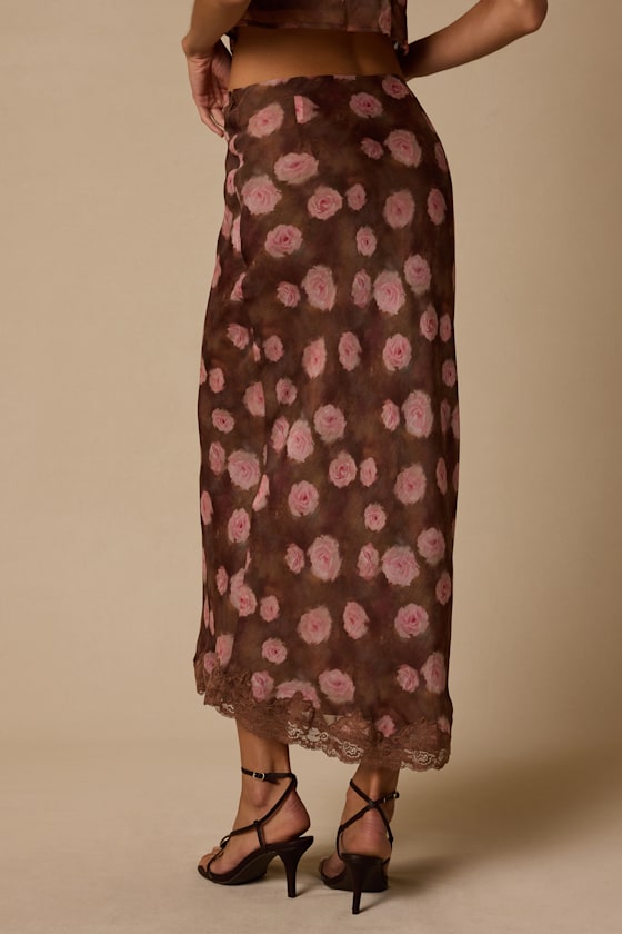 Neva Brown Floral Slip Midi Skirt - thumbnail 4