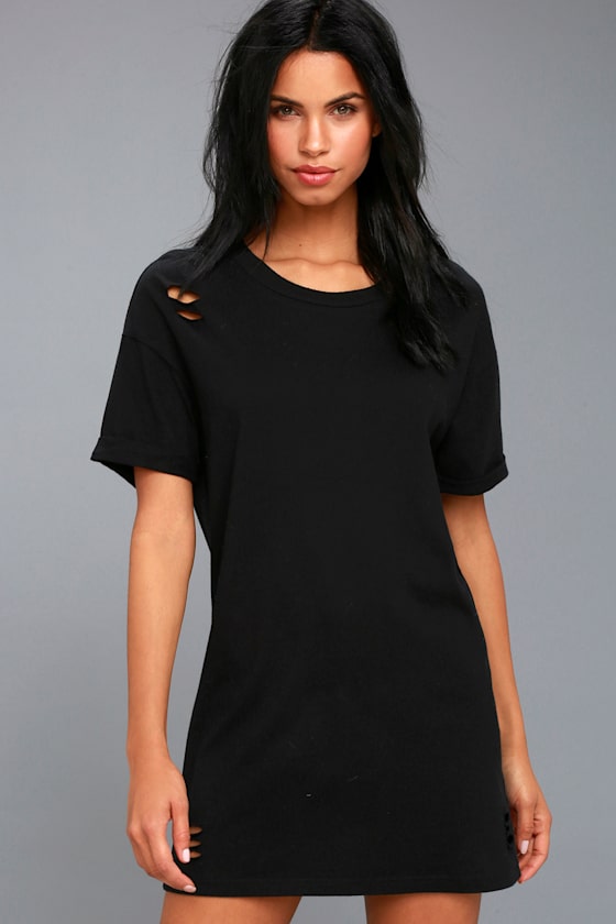 Toben Black Distressed T-Shirt Dress 2
