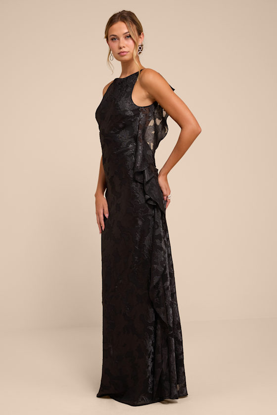 Narelle Black Floral Burnout Ruffled Maxi Dress - thumbnail 4