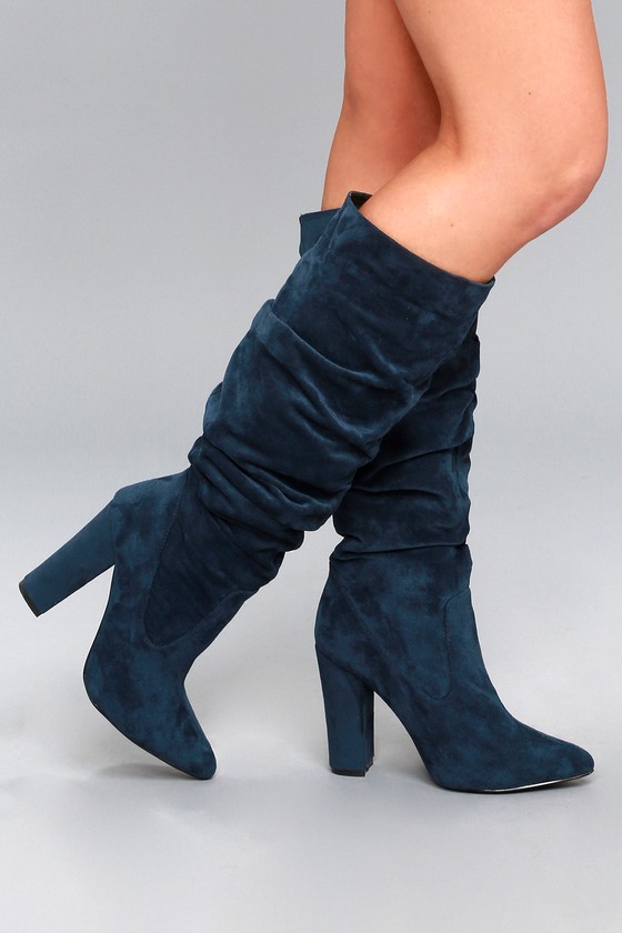 navy suede long boots