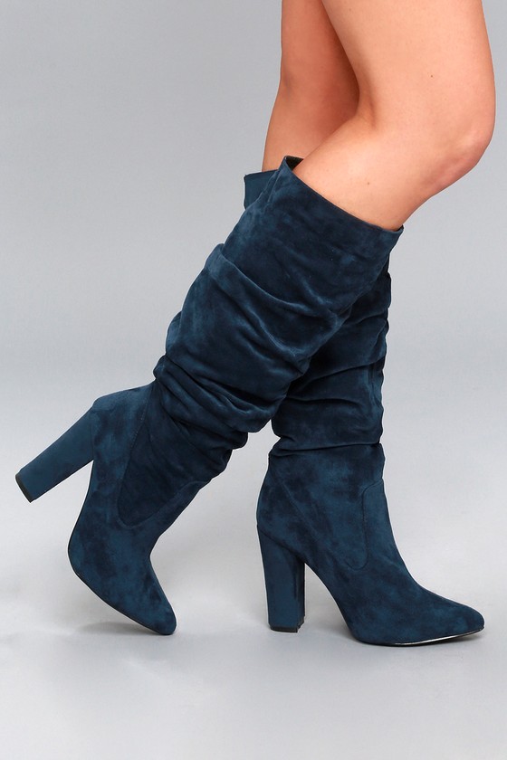 women navy knee high boots