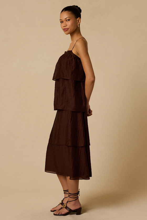 Lowen Brown Tiered Lace-Up Midi Dress - thumbnail 4