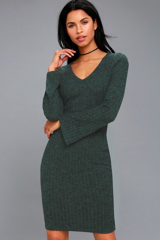 Lewisburg Heather Forest Green Bodycon Midi Dress 3