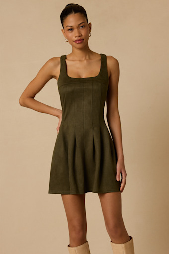 Sedona Olive Green Suede Mini Dress 2