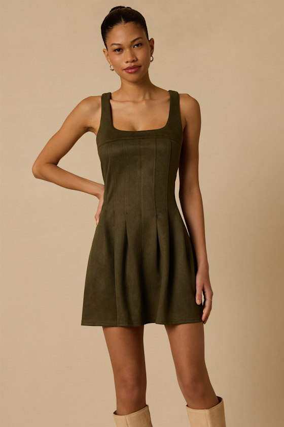 Sedona Olive Green Suede Mini Dress 2