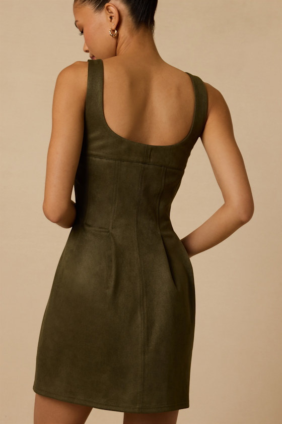 Sedona Olive Green Suede Mini Dress 3