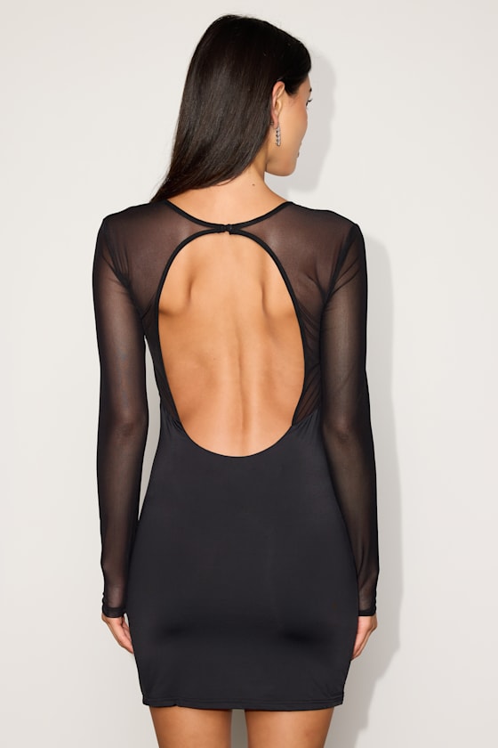 Gabi Black Mesh Long Sleeve Bodycon Mini Dress - thumbnail 3
