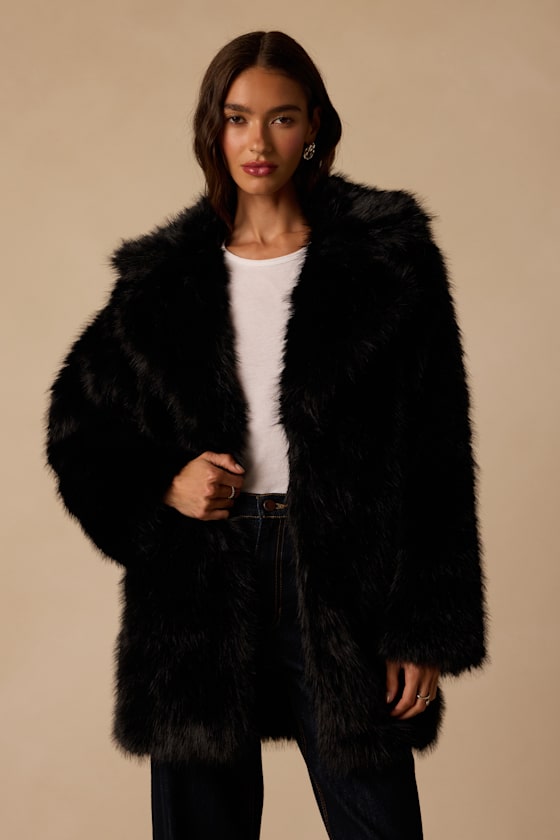 Lulus Endora Black Faux Fur Longline Coat