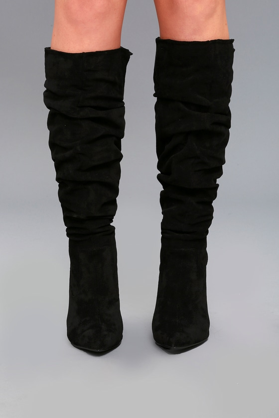 Suede black slouch boots on sale