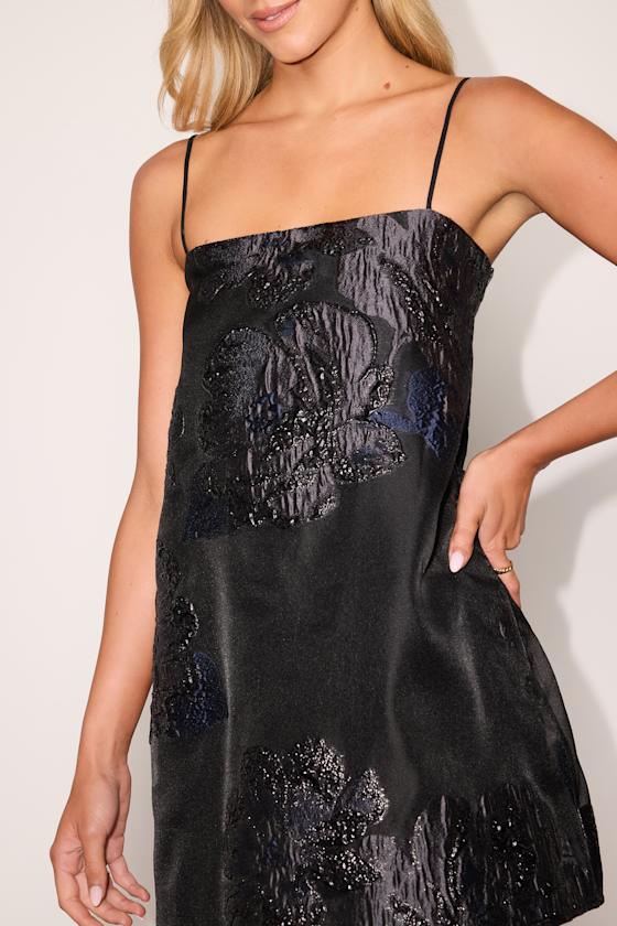 Yavanna Black Floral Jacquard Shift Mini Dress - thumbnail 6