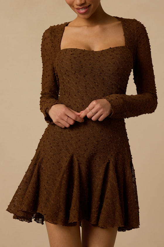 Madison Brown Textured Knit Long Sleeve Dress - thumbnail 3