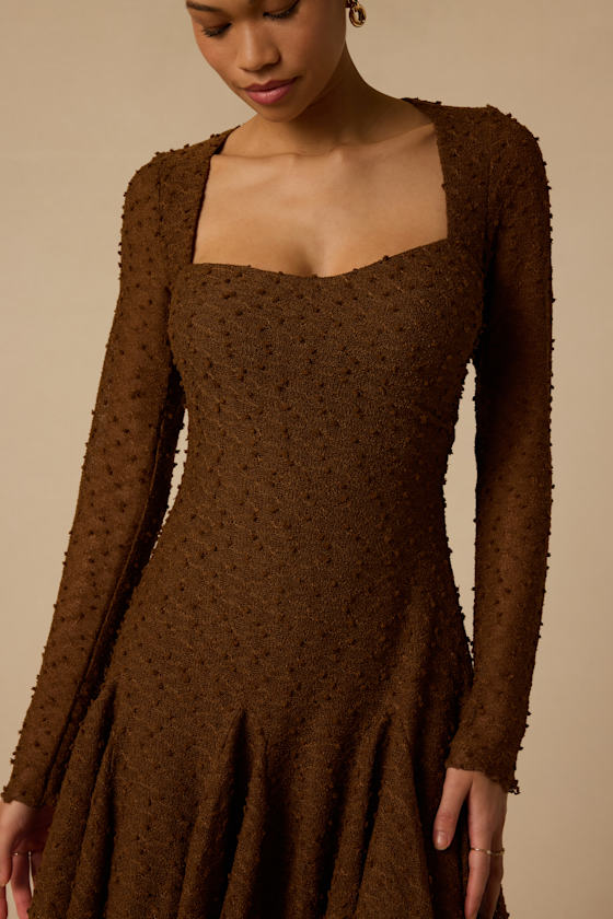 Madison Brown Textured Knit Long Sleeve Dress - thumbnail 4