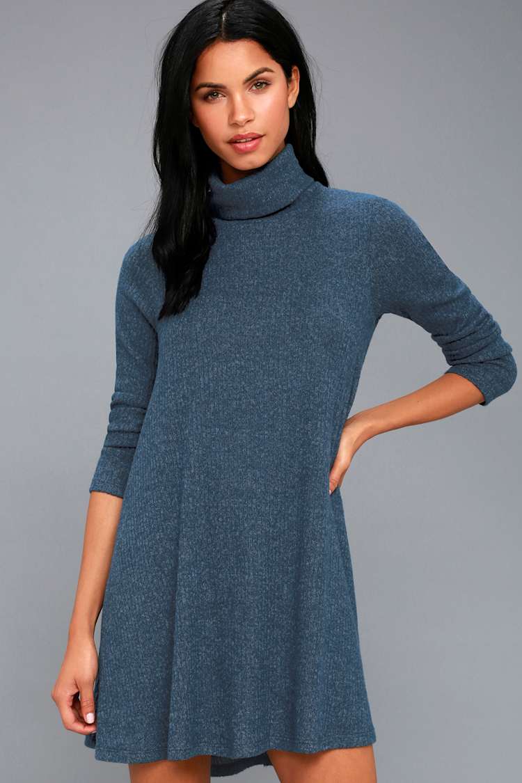 knee length dresses for ladies Mid-Calf 3/4 Sleeve Swing Dress with Pockets Dark Navy / Small main image 0