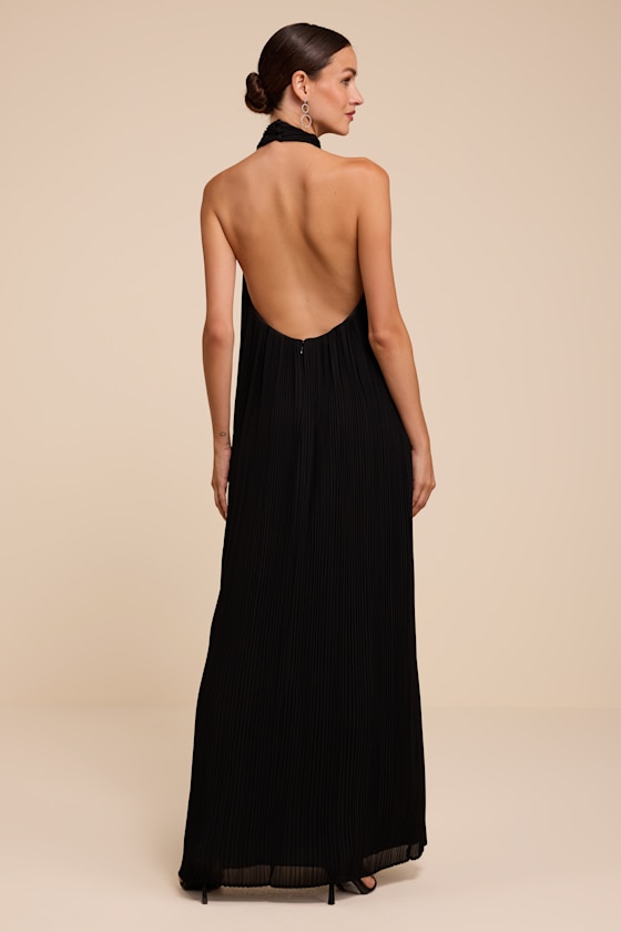 Marta Black Pleated Backless Maxi Dress - thumbnail 2