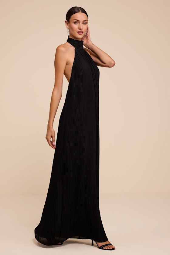 Marta Black Pleated Backless Maxi Dress - thumbnail 4