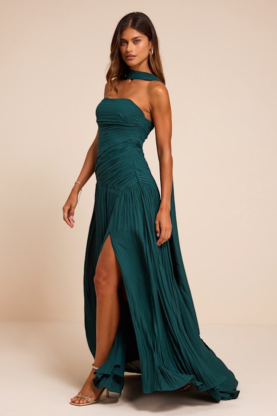 Nellie Teal Pleated Maxi Dress and Scarf Set - thumbnail 4