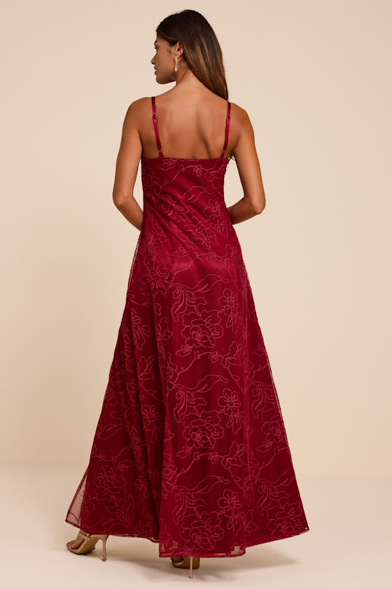 Mitzie Wine Red Embroidered Maxi Dress - thumbnail 3