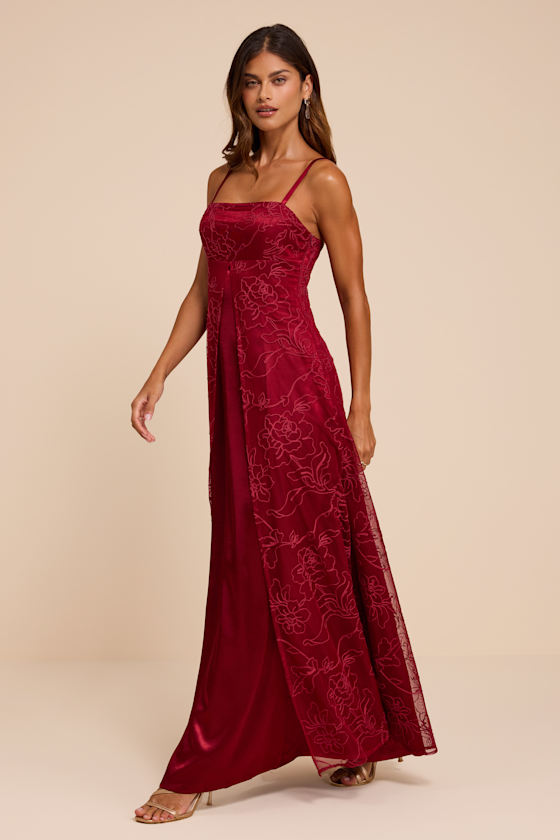 Mitzie Wine Red Embroidered Maxi Dress - thumbnail 4