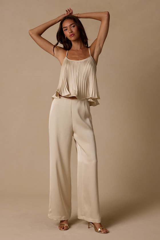 Caspian Cream Satin Pleated Cami Top - thumbnail 4