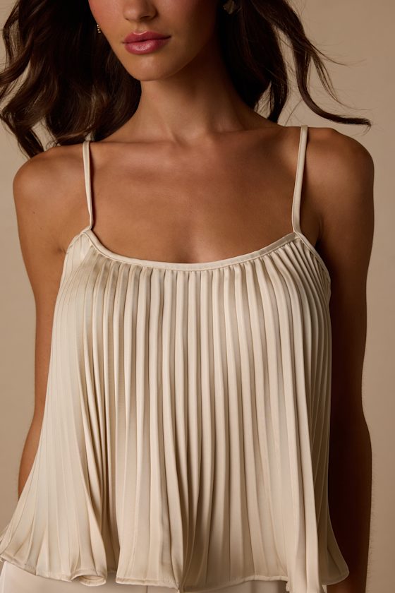 Caspian Cream Satin Pleated Cami Top - thumbnail 5