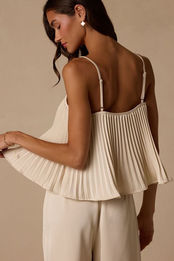 Caspian Cream Satin Pleated Cami Top - thumbnail 6