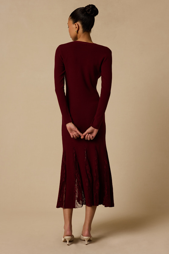 Hollins Wine Red Lace Sweater Dress - thumbnail 3