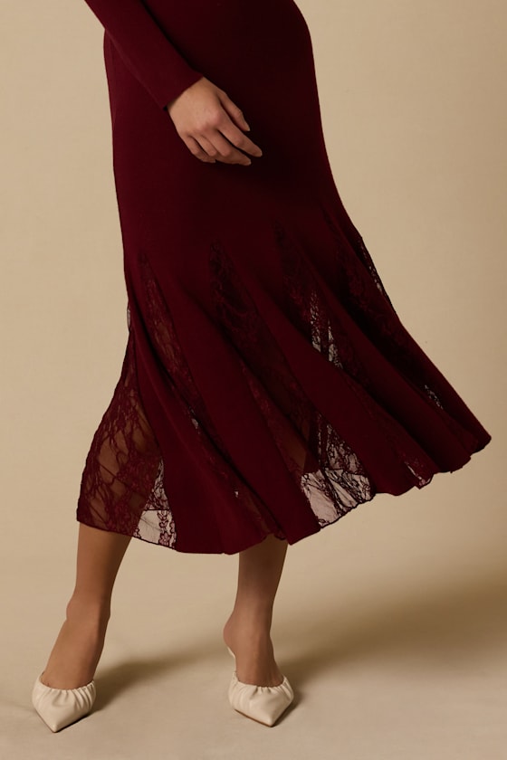 Hollins Wine Red Lace Sweater Dress - thumbnail 5