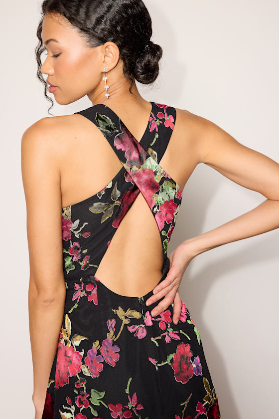 Wrenly Black Floral Burnout Midi Dress - thumbnail 5