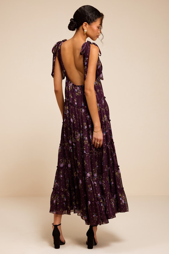 Daylin Plum Floral Tie-Strap Midi Dress - thumbnail 3