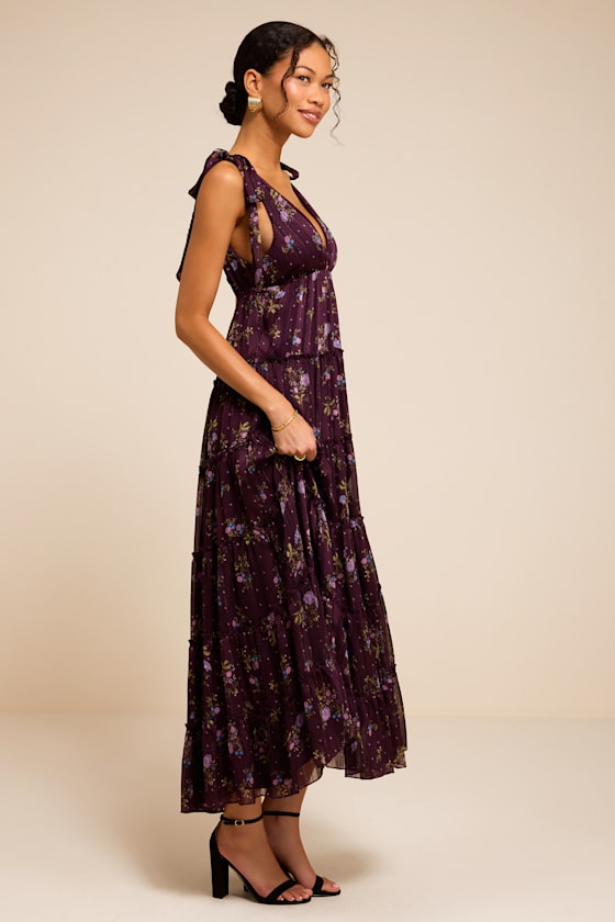 Daylin Plum Floral Tie-Strap Midi Dress - thumbnail 4