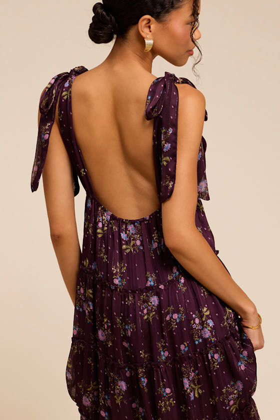 Daylin Plum Floral Tie-Strap Midi Dress - thumbnail 5