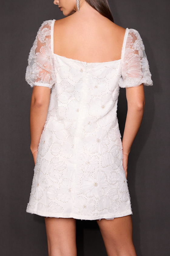 Mari White Floral Puff Sleeve Mini Dress - thumbnail 2