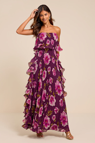 Andri Purple Floral Pleated Ruffled Maxi Dress 2